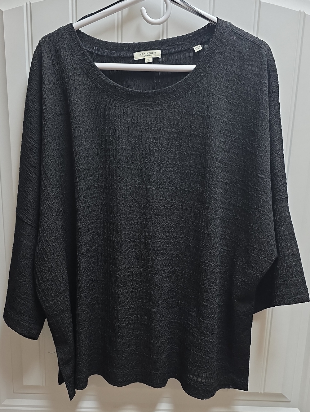 Max Studio Black Textured Oversized Sweater Top 1X